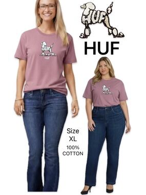 NWOT: HUF Dusty Rose Poodle Logo Cotton Tee 🔥 - Size XL. Brand New